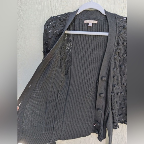 Rebecca Taylor Black Wool Blend Pompom Tie Front Cardigan Sweater - Picture 4 of 8